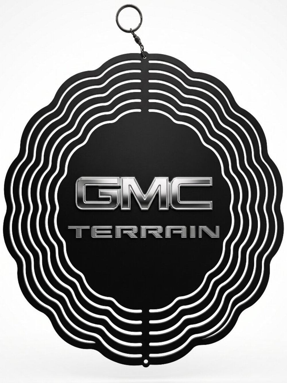 10" GMC Terrain Chrome Logo Kinetic Wind Spinner - Black Metal Yard Decor